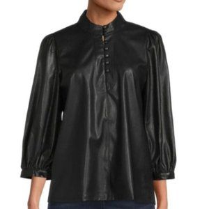 Karl Lagerfeld Vegan Leather Buttons Top Blouse sz S
